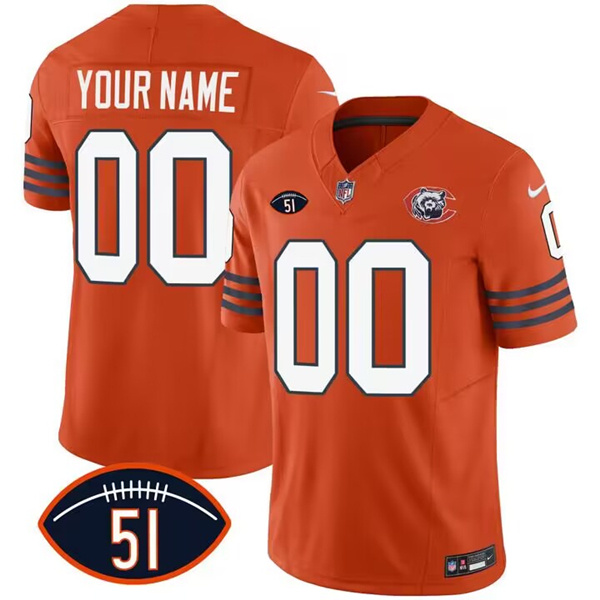 Men's Chicago Bears Active Player Custom 2023 F.U.S.E. Orange Dick Butkus Patch Throwback Limited Stitched Football Jersey Men's Chicago Bears Active Player Custom 2023 F.U.S.E. Orange Dick Butkus Patch Throwback Limited Stitched Football Jersey